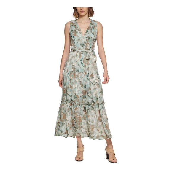 Calvin Klein Womens Sleeveless Below The Knee Fit Flare Evening Dress Green Size 10